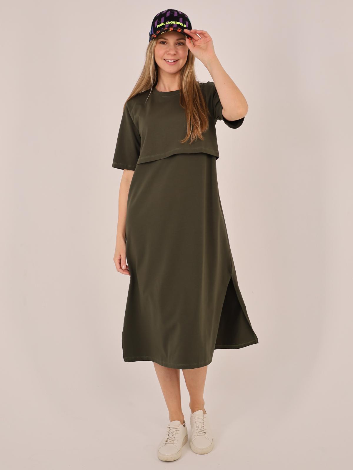 Платье для беременных и кормящих хаки арт. 400423